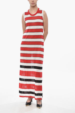 Langes Ärmelloses Leinenkleid mit Streifen
