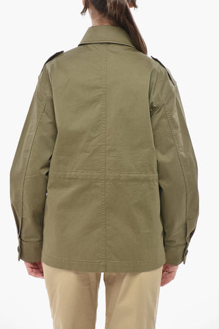 Overshirt Utility in Cotone con Bottoni a Contrasto