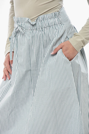 Striped Cotton Poplin Midi Skirt With Elastic Waist
