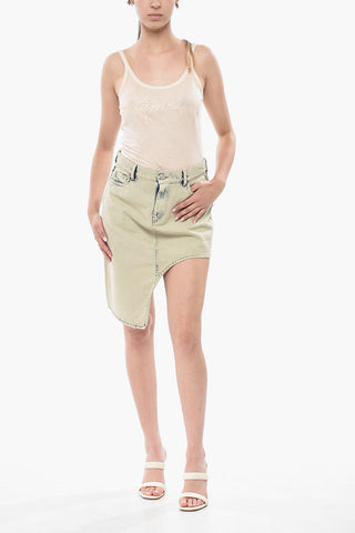Asymmetric Denim Mini Skirt with Vintage Effect