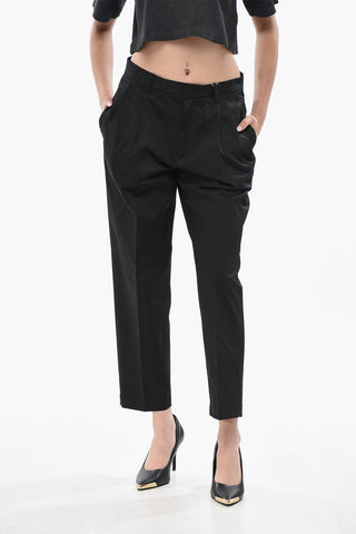 Pantaloni a Doppia Pince in Cotone Stretch a Vita Regolare