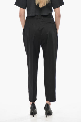 Pantaloni a Doppia Pince in Cotone Stretch a Vita Regolare