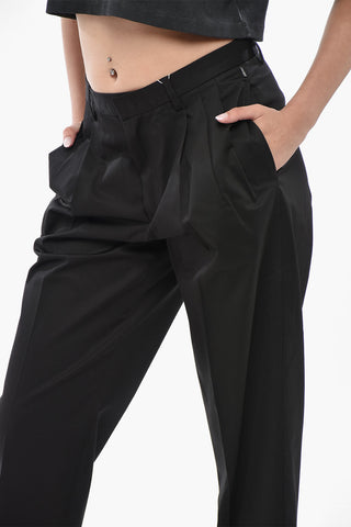 Pantaloni a Doppia Pince in Cotone Stretch a Vita Regolare