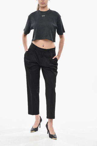 Pantaloni a Doppia Pince in Cotone Stretch a Vita Regolare