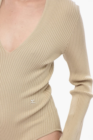 Body in Tessuto a Costine con Collo a V