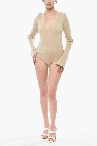 Body in Tessuto a Costine con Collo a V