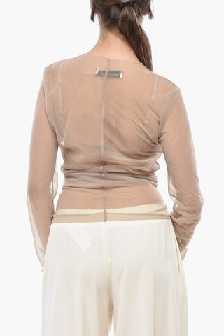 Top in Mesh con Logo in Strass
