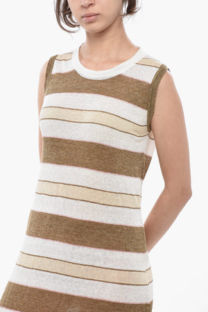 Langes Ärmelloses Leinenkleid mit Streifen