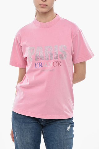 Crewneck T-Shirt PARIS With Rhinestones
