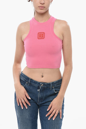 Cotton-Blend Crop Top With Embroidered Logo