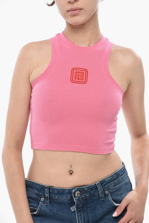 Cotton-Blend Crop Top With Embroidered Logo