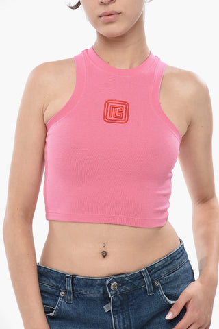 Cotton-Blend Crop Top With Embroidered Logo