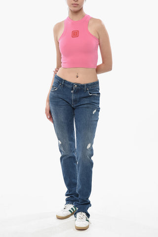 Cotton-Blend Crop Top With Embroidered Logo