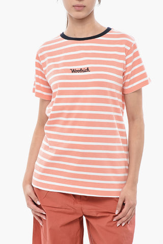 Two-Tone Striped Crewneck T-Shirt With Embroidered Logo