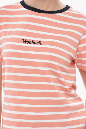Two-Tone Striped Crewneck T-Shirt With Embroidered Logo