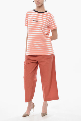 Two-Tone Striped Crewneck T-Shirt With Embroidered Logo