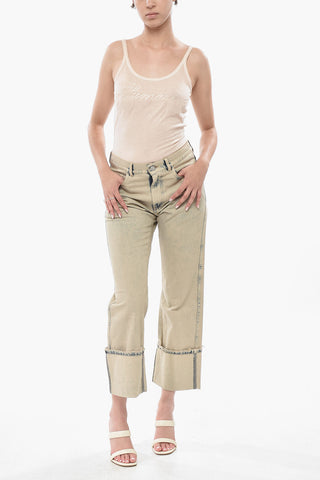 Vintage Denim Cropped-Fit Jeans with Oversized Cuffs