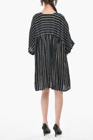 Vestito SUMMER VARSITY in Misto Lino a Righe con Scollo a V