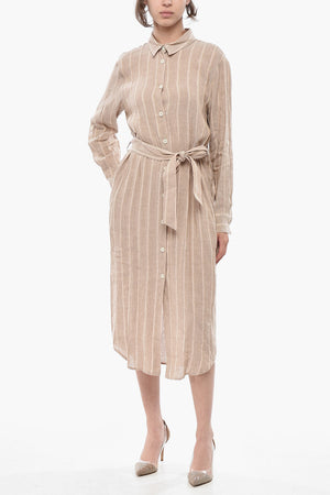 Maxi Hemdkleid FLUID Ausgestellt mit Stehkragen