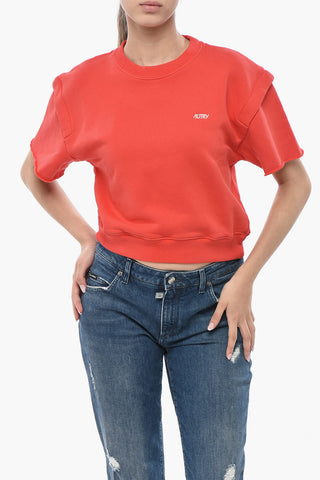 Short-Sleeve Crewneck Sweatshirt with Raw-Edge Detail