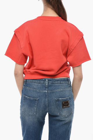 Short-Sleeve Crewneck Sweatshirt with Raw-Edge Detail
