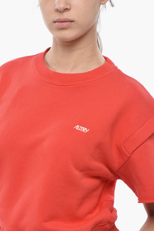 Short-Sleeve Crewneck Sweatshirt with Raw-Edge Detail