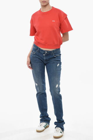 Short-Sleeve Crewneck Sweatshirt with Raw-Edge Detail
