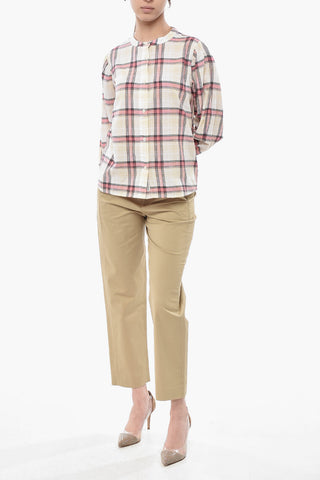 체크 셔츠 차이나 칼라