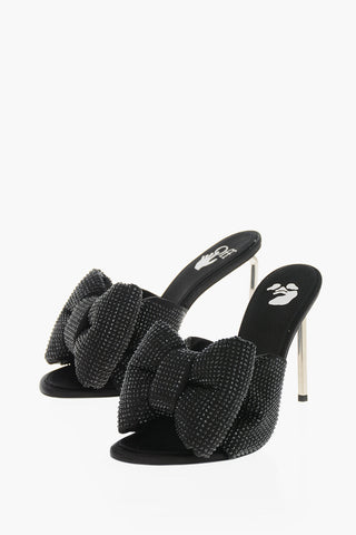Solid-Color Mules With Bow Embellished With Rhinestones and Iconic Allen Heel 10 cm