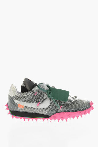 OFF-WHITE 테크니컬 메시 로우탑 스니커즈 WAFFLE RACER 가죽 인서트 및 징 효과 아웃솔