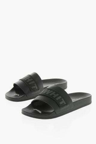 Einfarbige Slides mit Riemen aus technischem Logoband