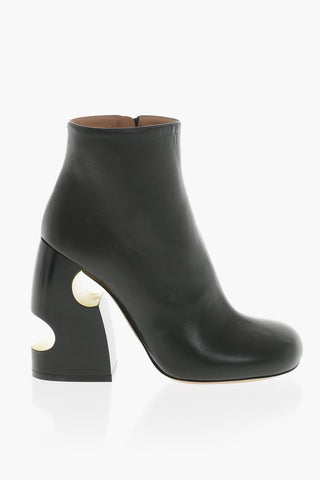 Tronchetti in Pelle con Tacco Decorativo 11,5cm