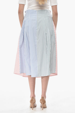Striped Cotton Poplin Midi Skirt With Elastic Waist