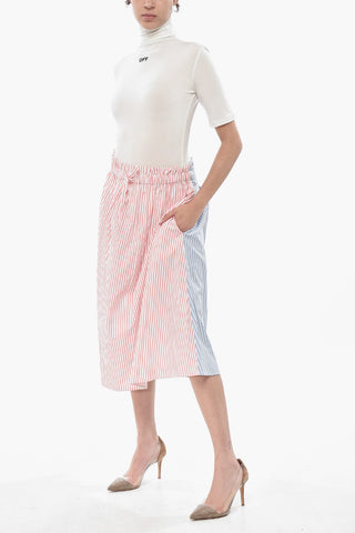 Striped Cotton Poplin Midi Skirt With Elastic Waist