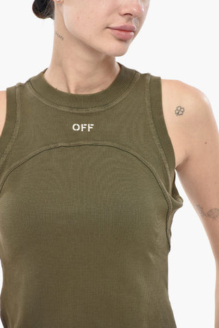 Tank Top STAMP in Misto Cotone a Costine con Logo Ricamato