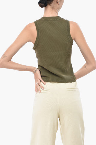 Tank Top STAMP in Misto Cotone a Costine con Logo Ricamato