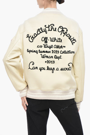 SEASONAL Bomber SLOGAN con Maniche in Pelle e Applicazioni