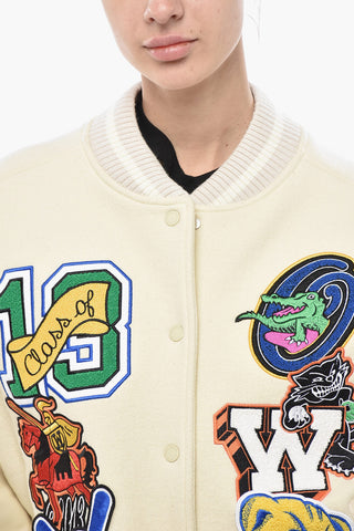 SEASONAL Bomber SLOGAN con Maniche in Pelle e Applicazioni