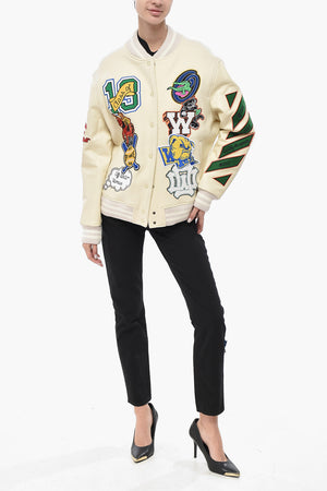 SEASONAL Bomber SLOGAN with Leather Sleeves and Embellishments
