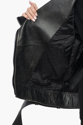 Vintage-Effect Leather Biker Jacket
