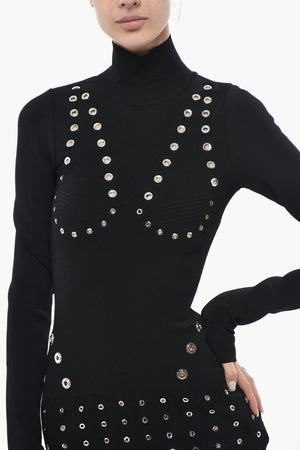 Stretch-Strick-Minikleid EYELETS