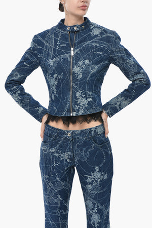 Bedruckte Denimjacke MAP mit durchgehendem Reißverschluss vorne