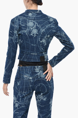 Bedruckte Denimjacke MAP mit durchgehendem Reißverschluss vorne