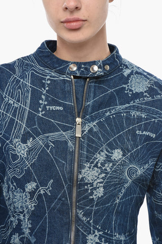 Bedruckte Denimjacke MAP mit durchgehendem Reißverschluss vorne