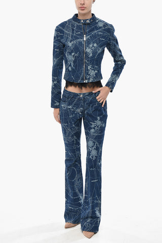 Bedruckte Denimjacke MAP mit durchgehendem Reißverschluss vorne