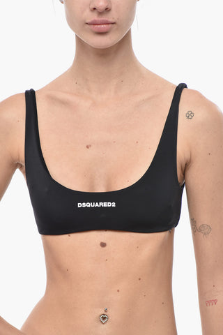 Bandeau-Bikini-Top in Uni mit aufgedrucktem Logo