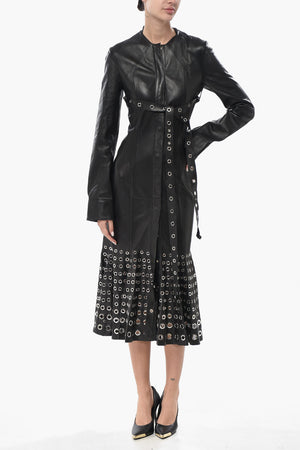 Vestito Midi EYELETS in Pelle con Cintura