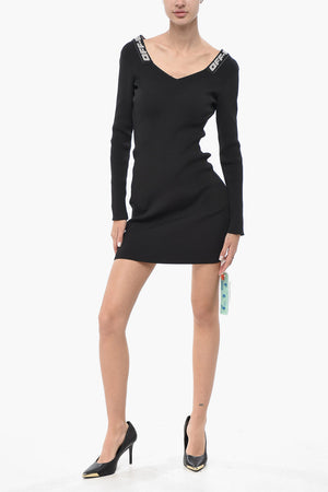 Tubino Midi in Maglia a Costine con Bande Elastiche Logate