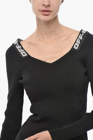 Tubino Midi in Maglia a Costine con Bande Elastiche Logate