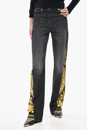 Jeans a Gamba Dritta con Inserti Motivo Barocco 22cm